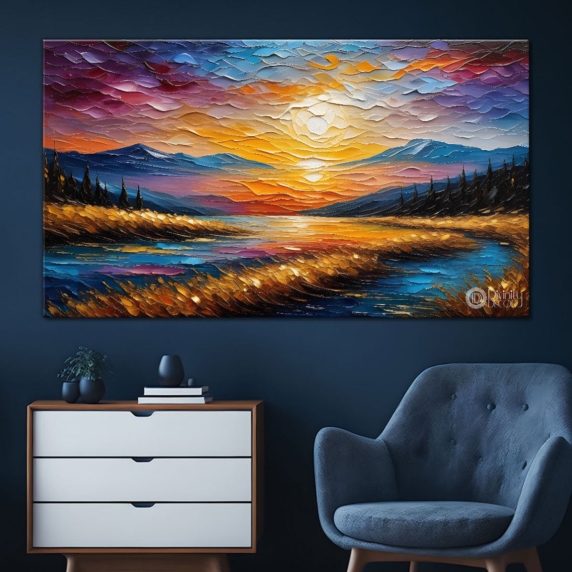 Mountains with colorful sky painting Canvas Painting - Nature Art -715