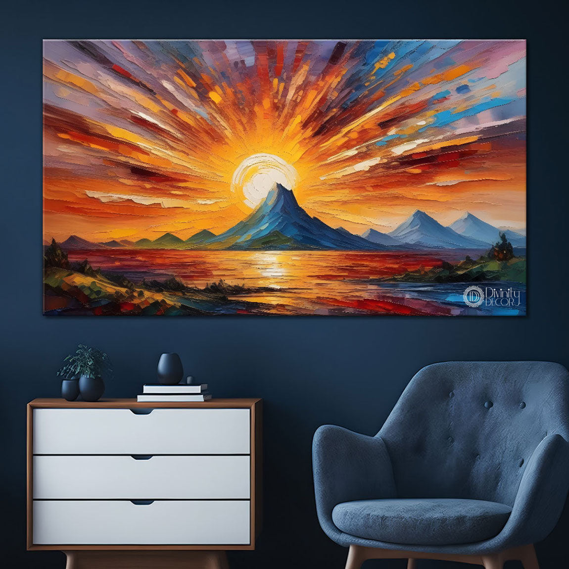 Mountains with sunrise painting Canvas Painting - Nature Art -716