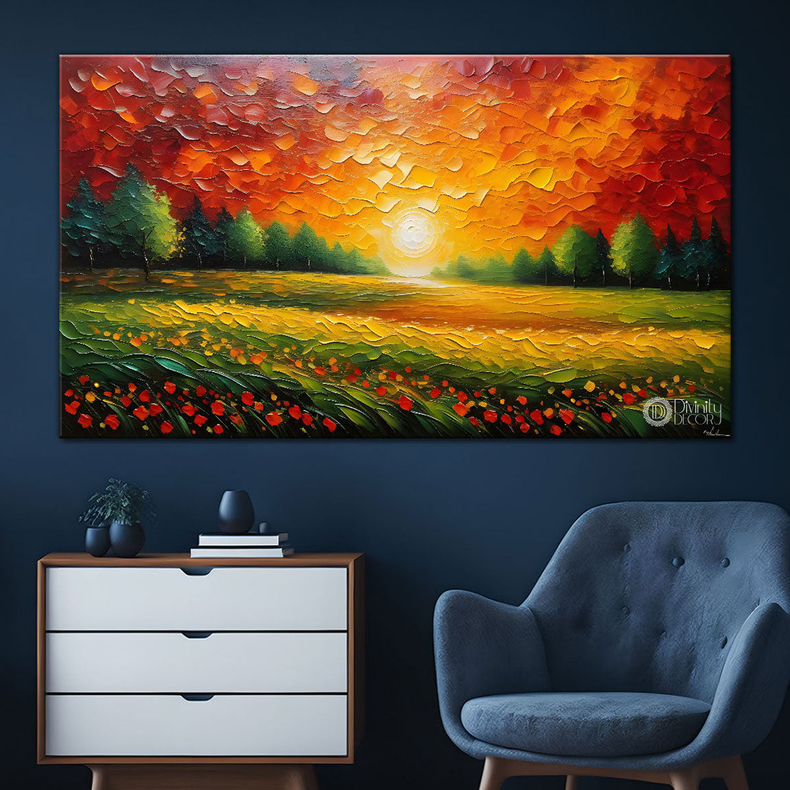 Landscape with sunrise textured painting Canvas Painting - Nature Art -719