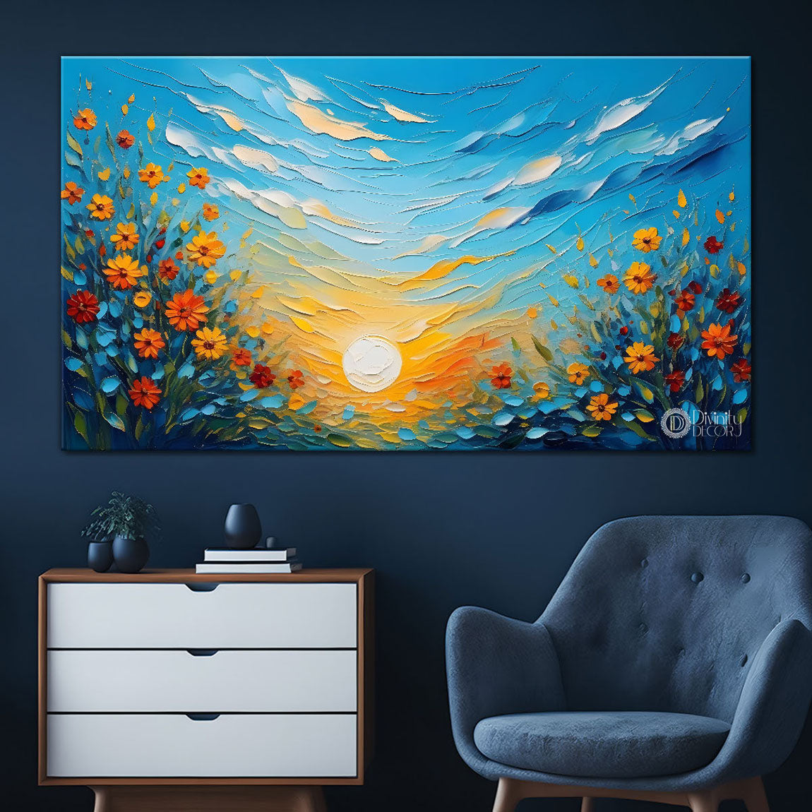 Flowers with sun painting Canvas Painting - Nature Art -725