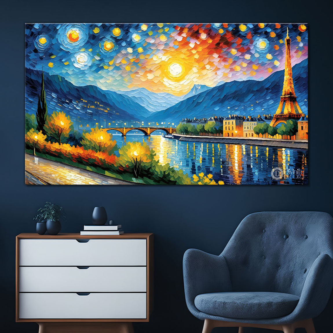Mountains with sun and lake painting Canvas Painting - Nature Art -726