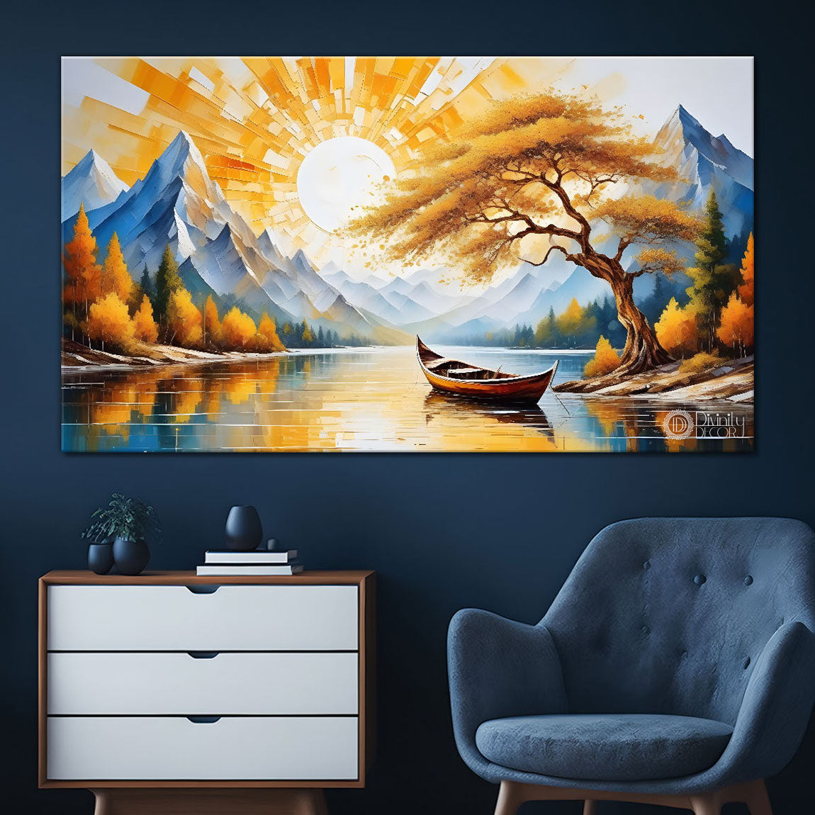 Mountains with golden painting Canvas Painting - Nature Art -727