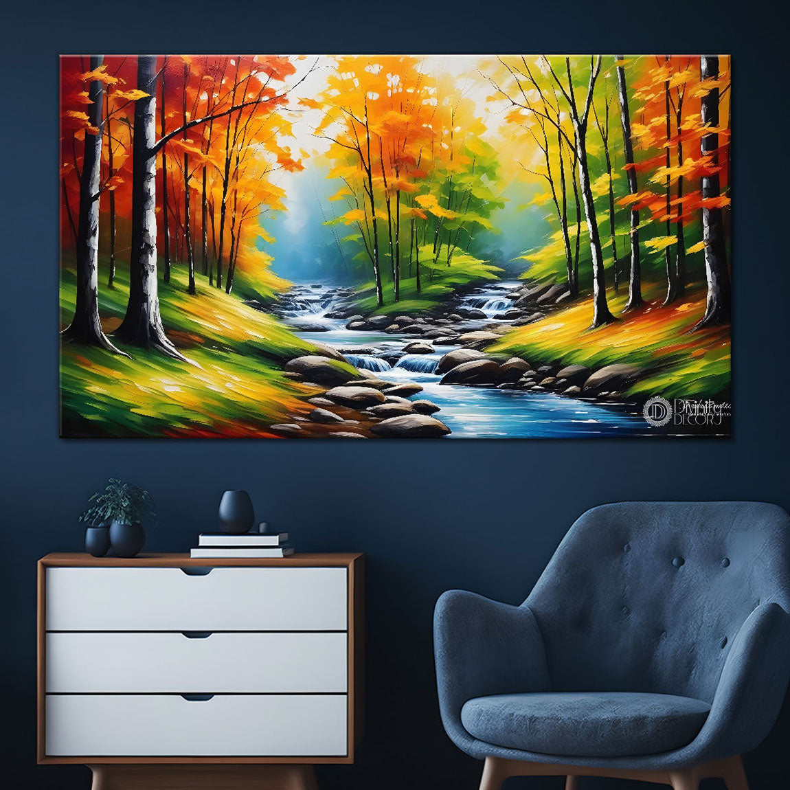 Orange trees with lake painting Canvas Painting - Nature Art -729
