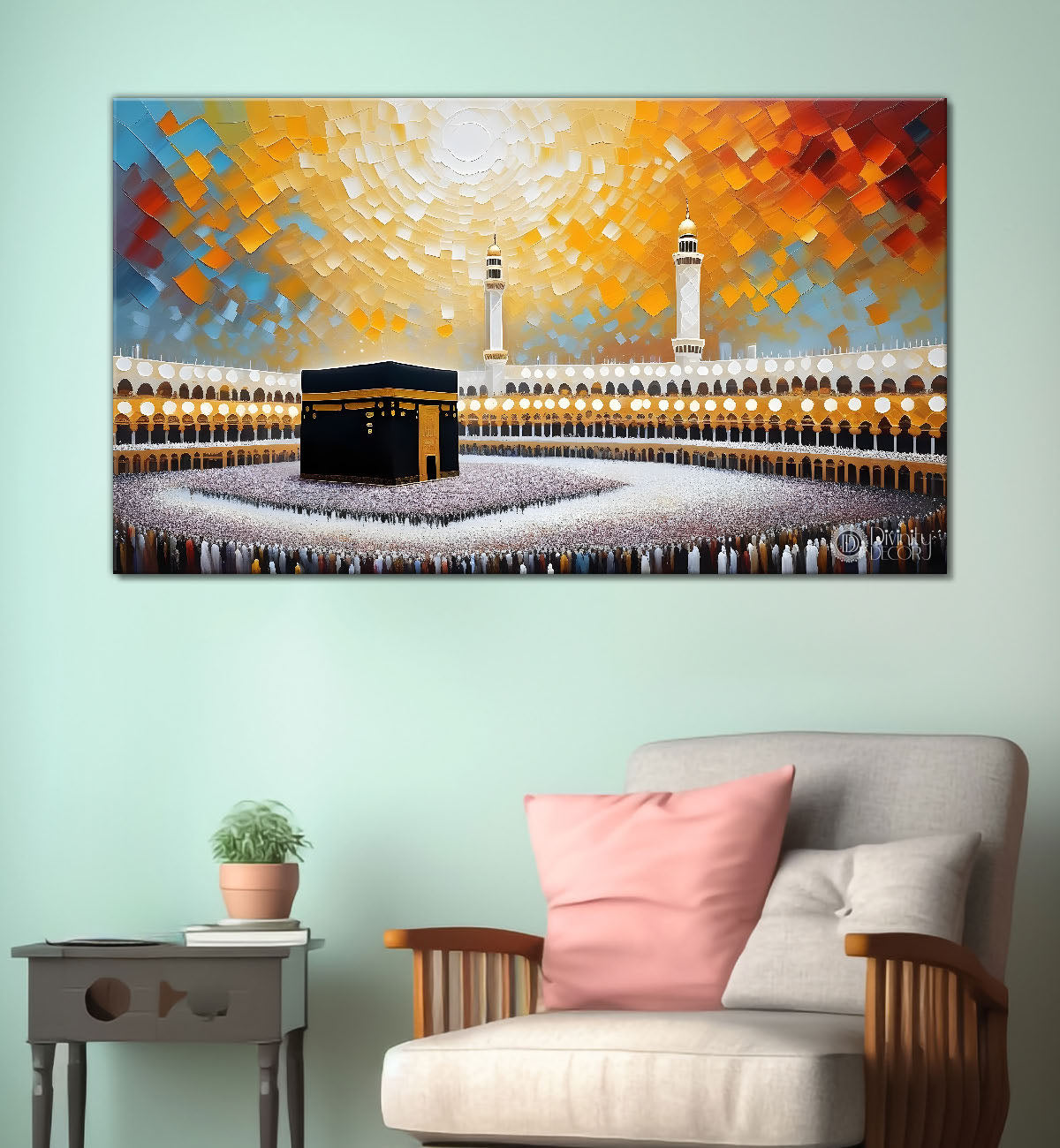 Makkah Madinah with sunrise textured modern art Canvas Painting - Islamic paintings - 73