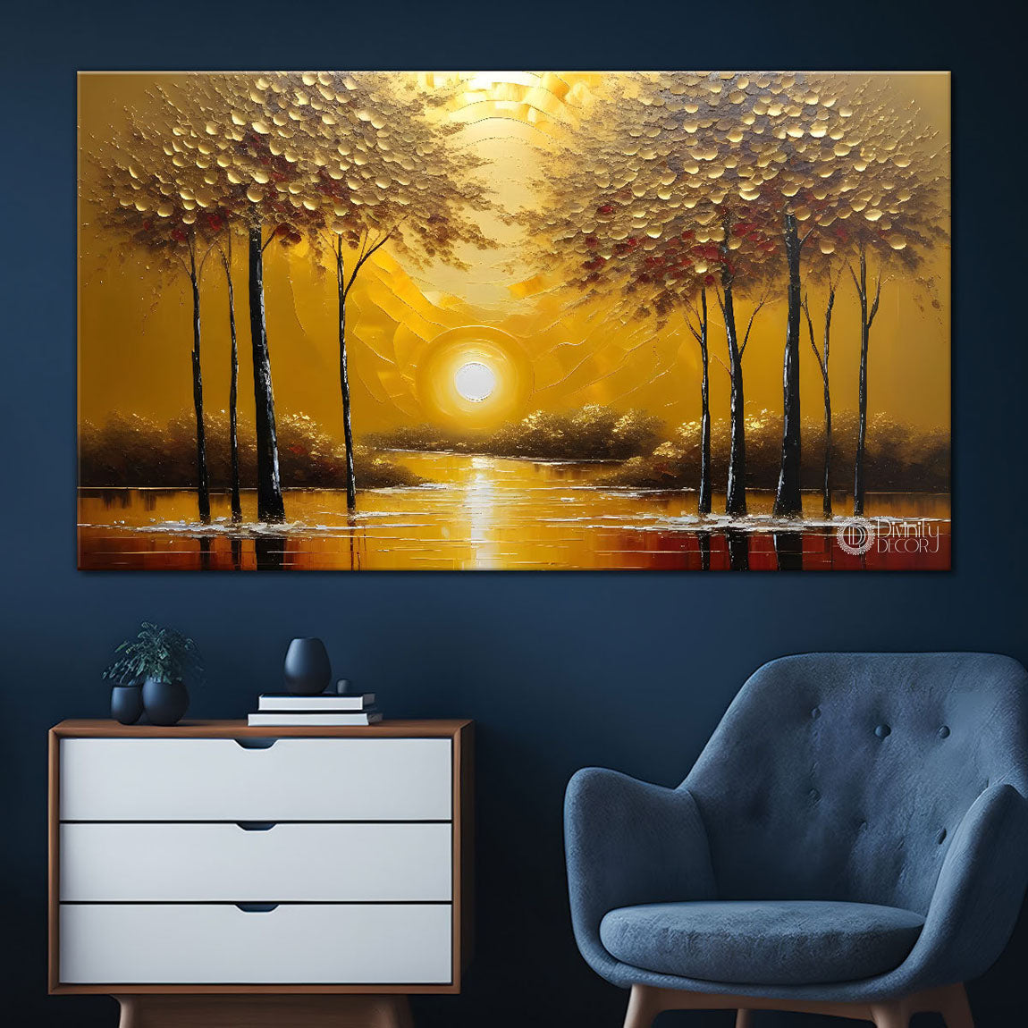Trees with sunset textured painting Canvas Painting - Nature Art -730