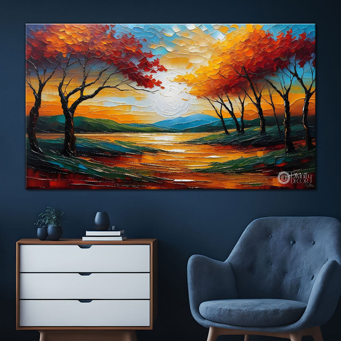 Colorful trees with land painting Canvas Painting - Nature Art -732