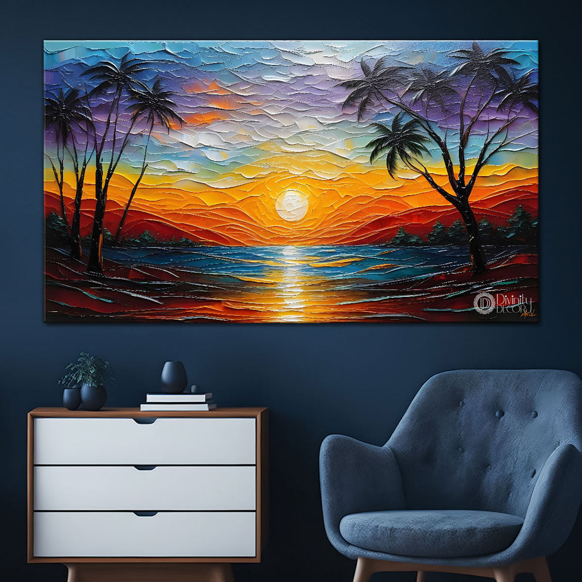 Trees with sunset painting Canvas Painting - Nature Art -733