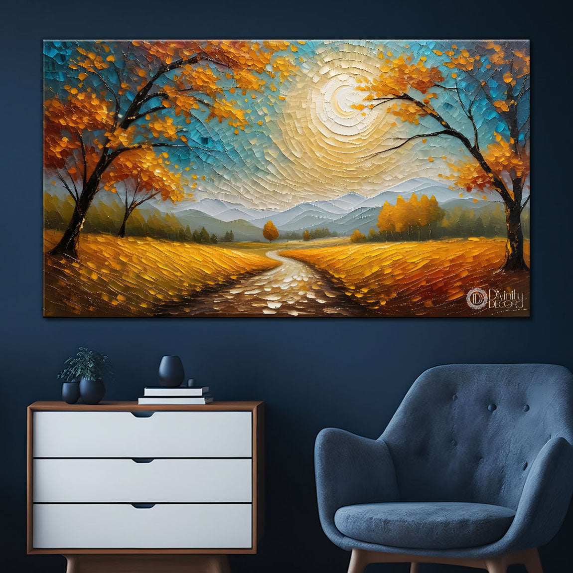 Yellow trees and land textured painting Canvas Painting - Nature Art -735