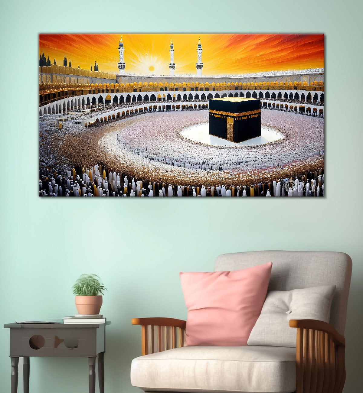 Makkah Madinah with sunrise textured modern art Canvas Painting - Islamic paintings - 74