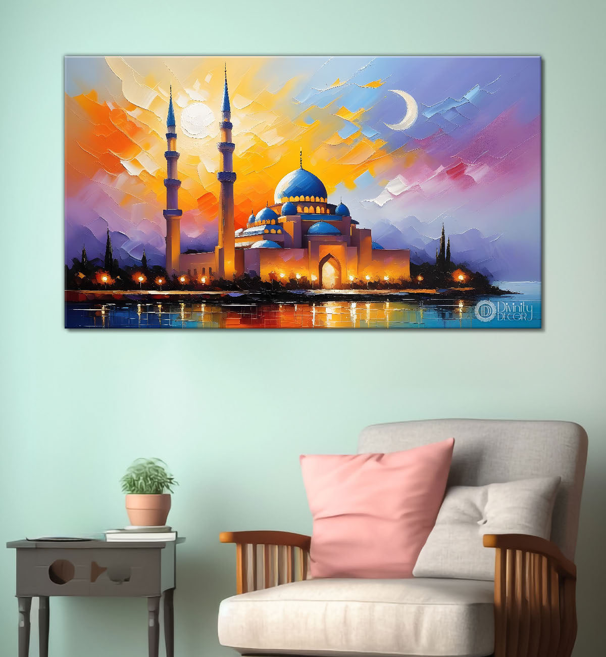 Islamic mosque with colorful background textured modern art Canvas Painting - Islamic paintings - 75