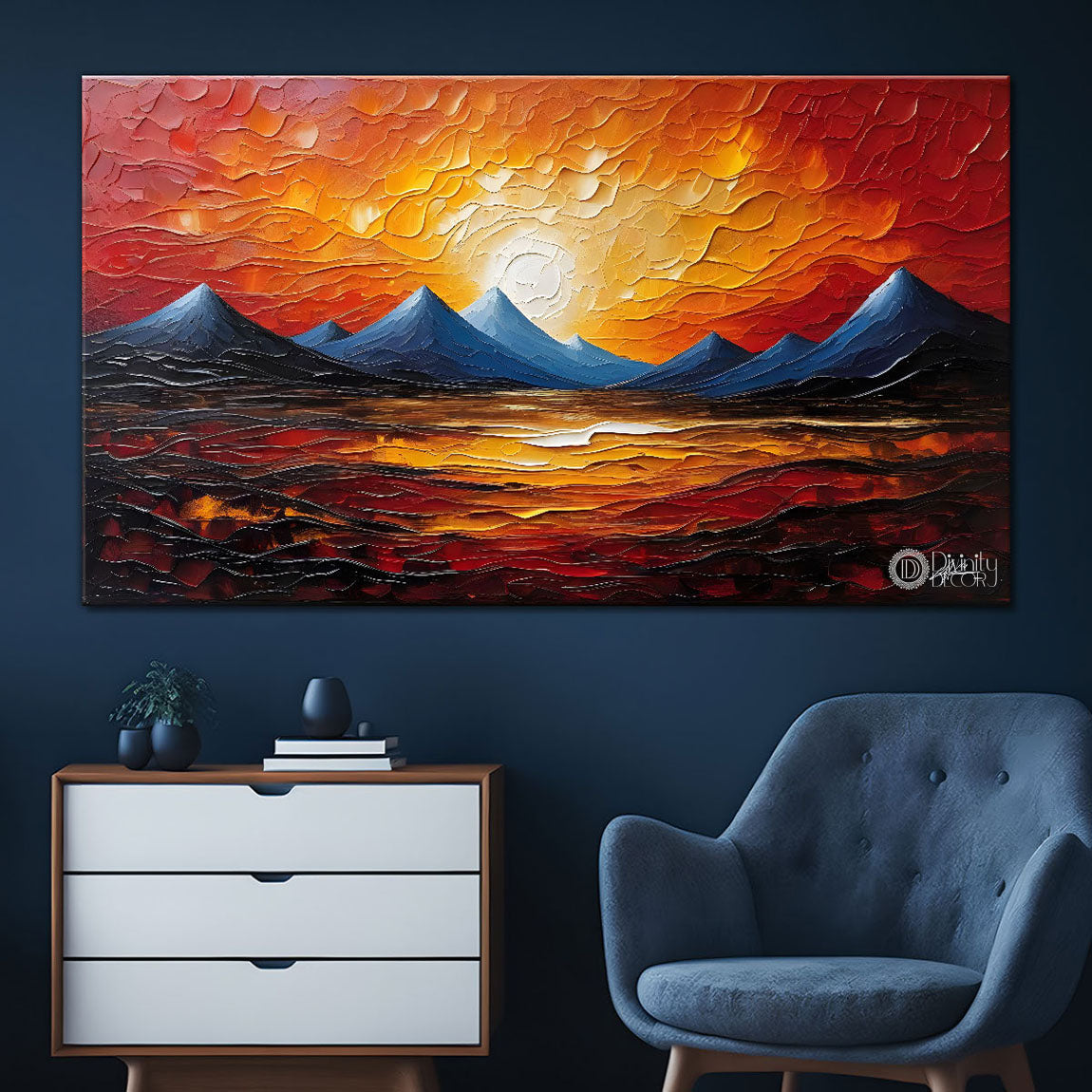 Mountains with sunset painting Canvas Painting - Nature Art -750
