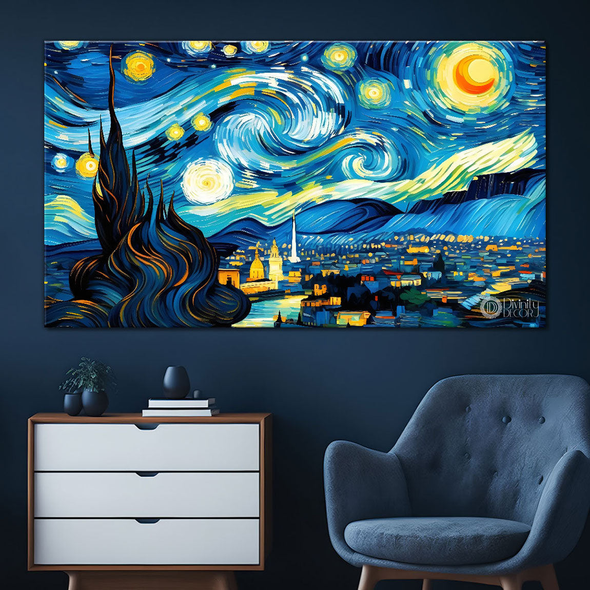 Moon with mountains painting Canvas Painting - Nature Art -753