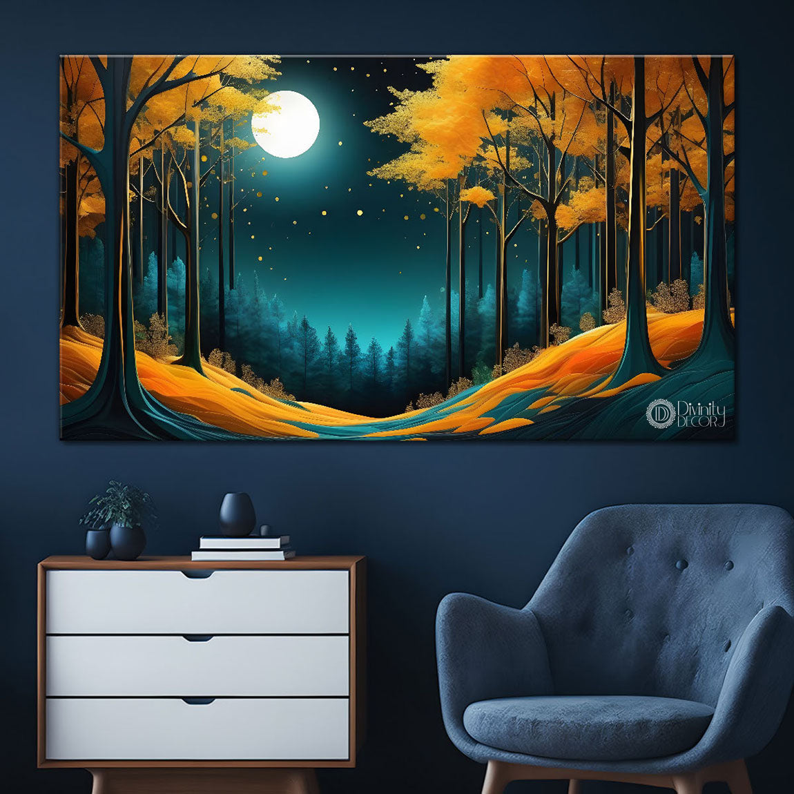 Golden trees with the moon painting Canvas Painting - Nature Art -755