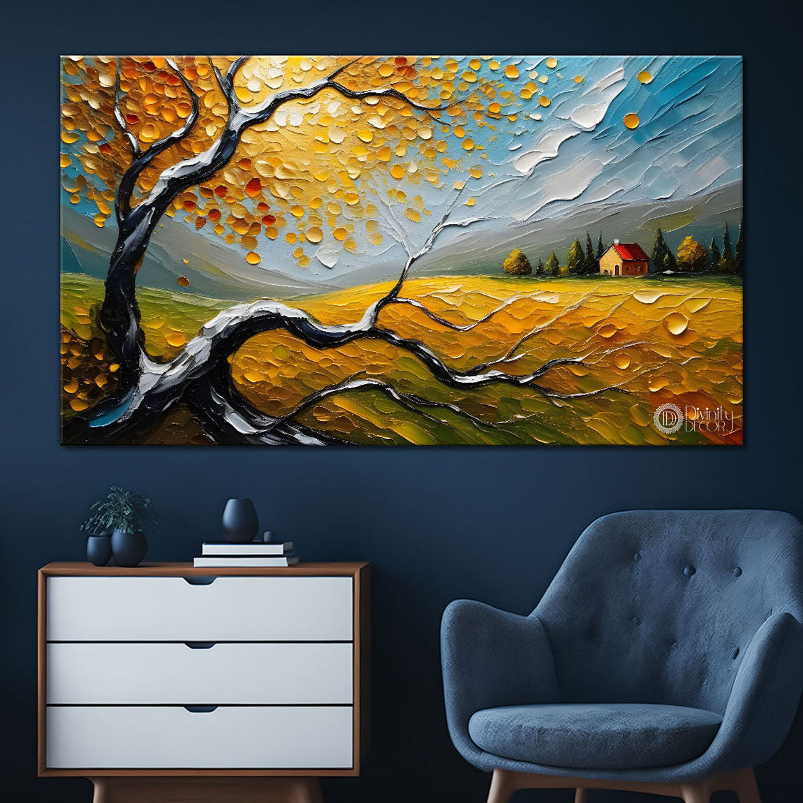 Trees with the land and sun Canvas Painting - Nature Art -756