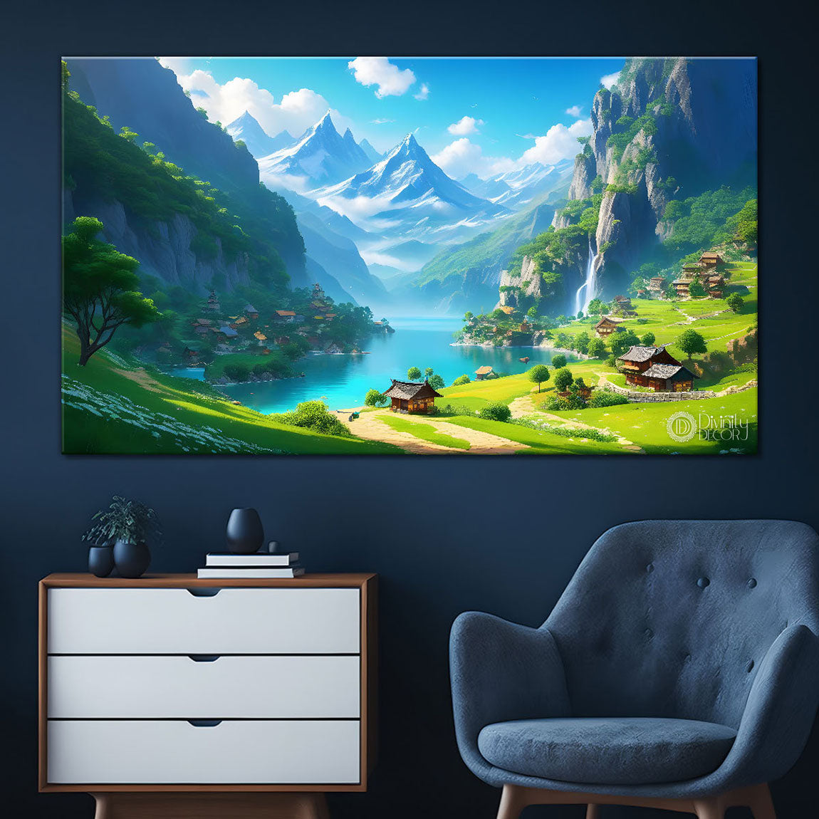 Mountains and the greenery painting Canvas Painting - Nature Art -759