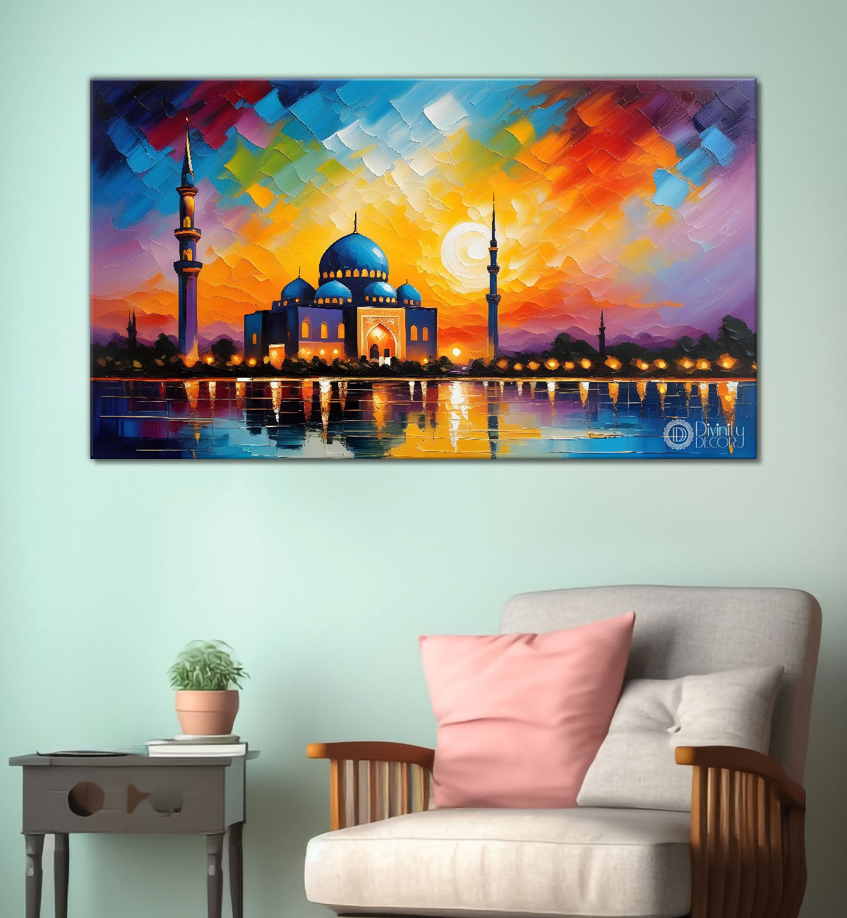Islamic mosque with colorful background textured modern art  Canvas Painting - Islamic paintings - 76