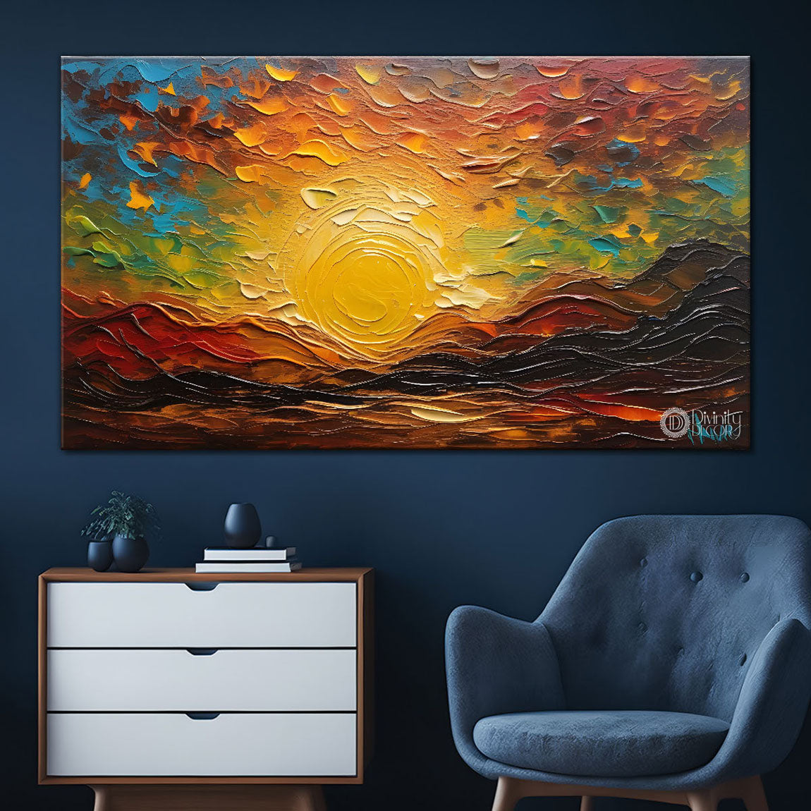 Sunset view textured painting Canvas Painting - Nature Art -761