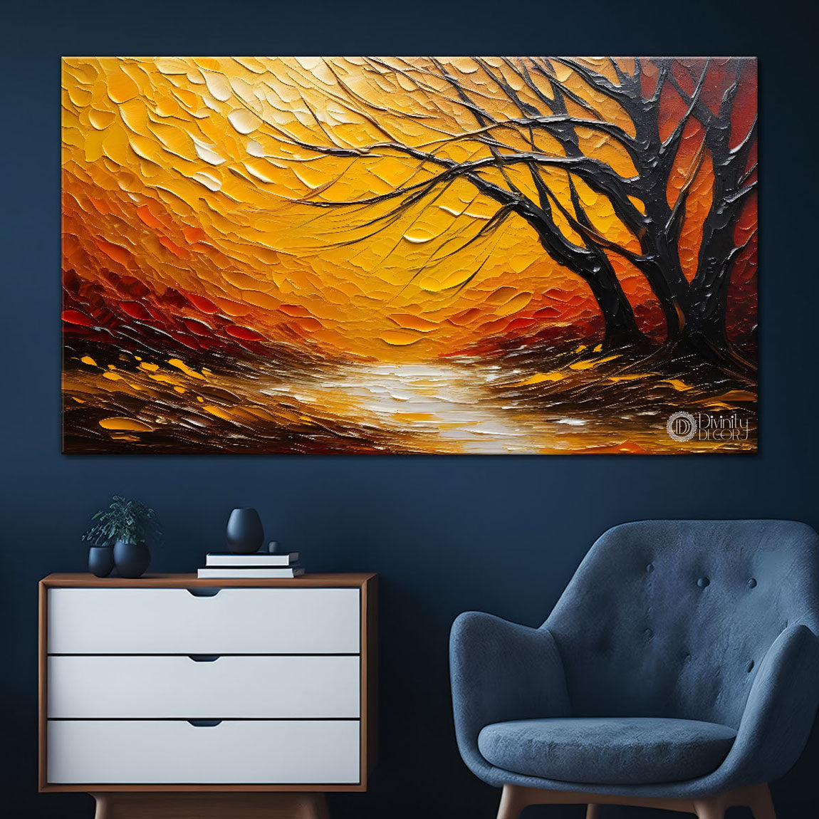 Tree with sunset painting Canvas Painting - Nature Art -763