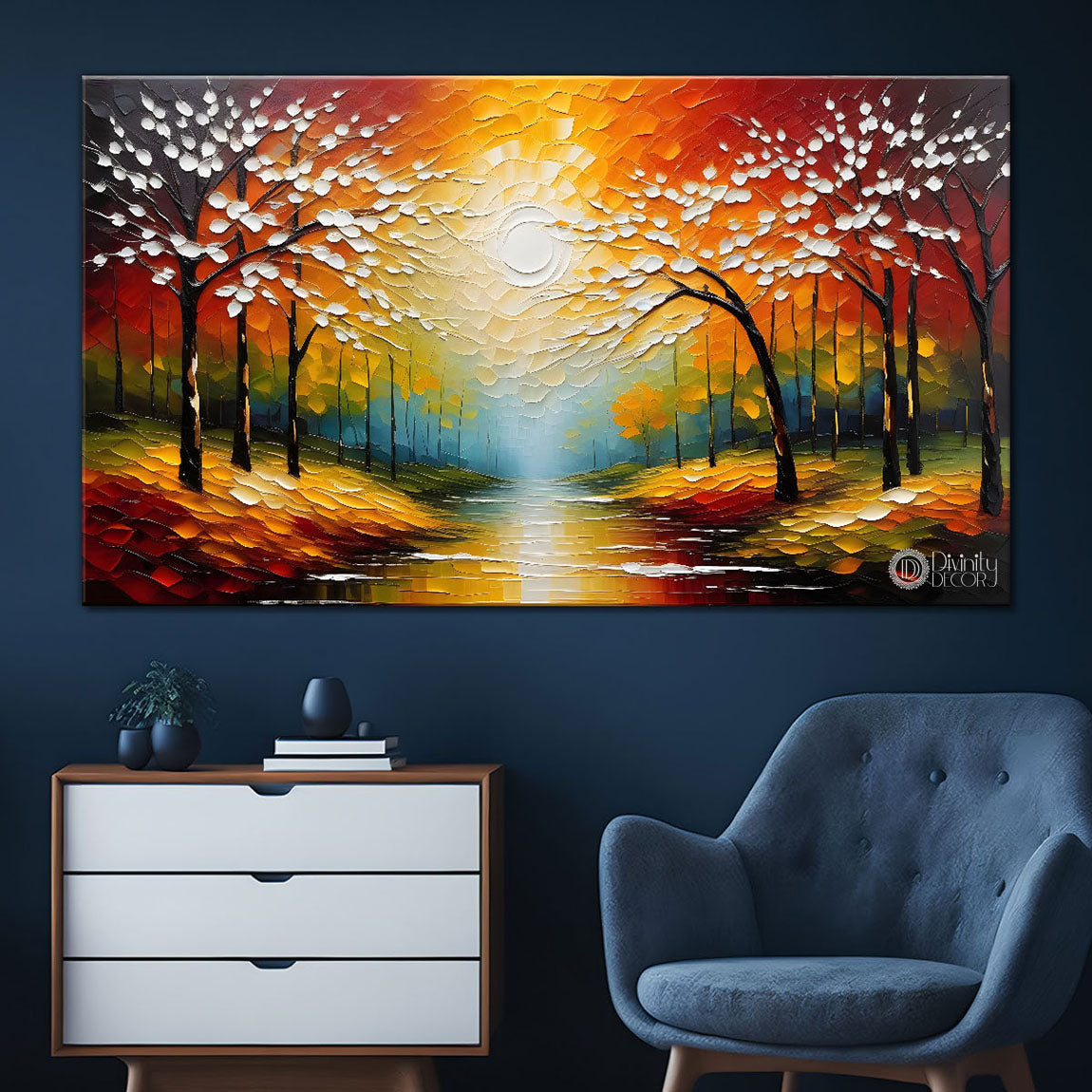 Trees with the lake painting Canvas Painting - Nature Art -766