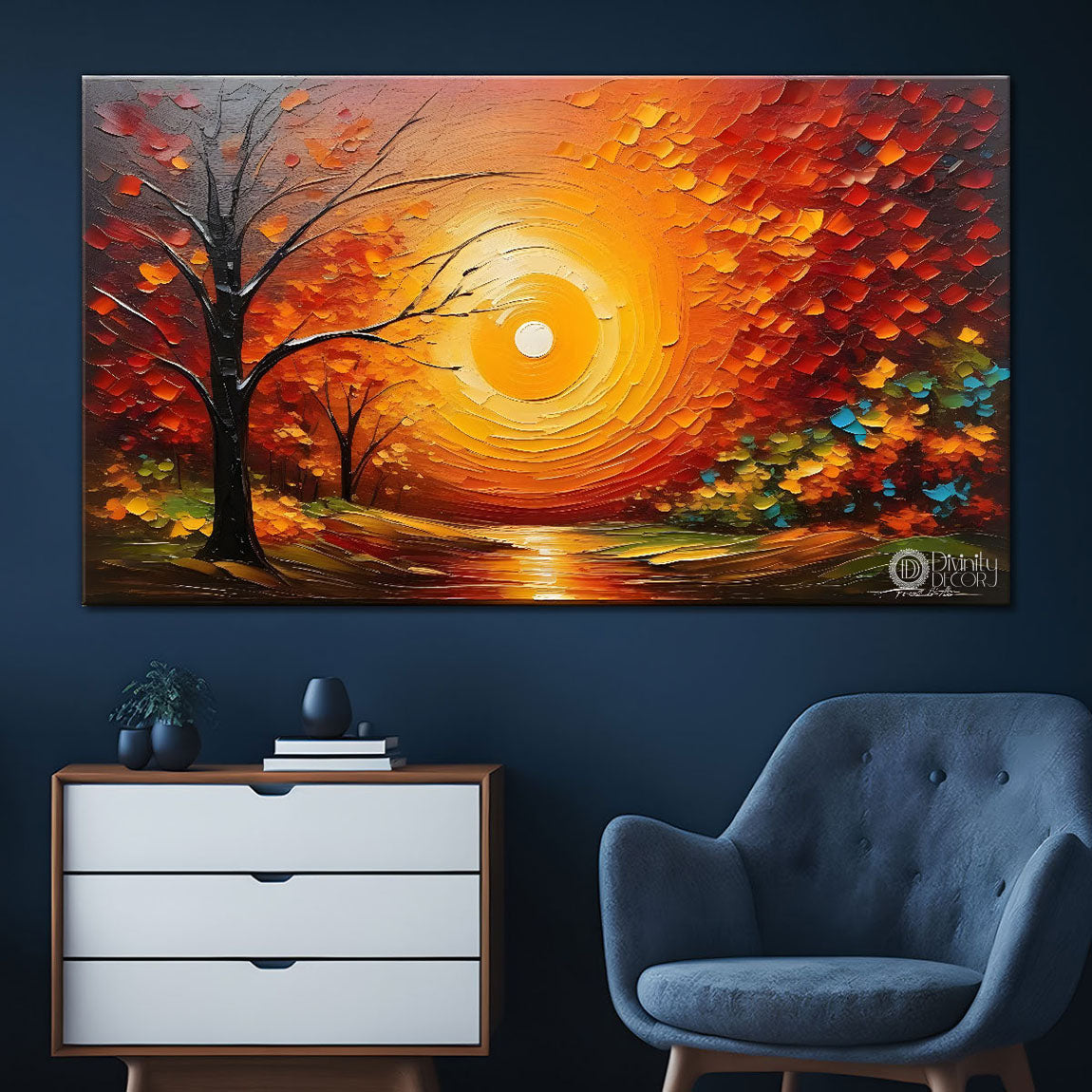 Trees with the lake painting Canvas Painting - Nature Art -767