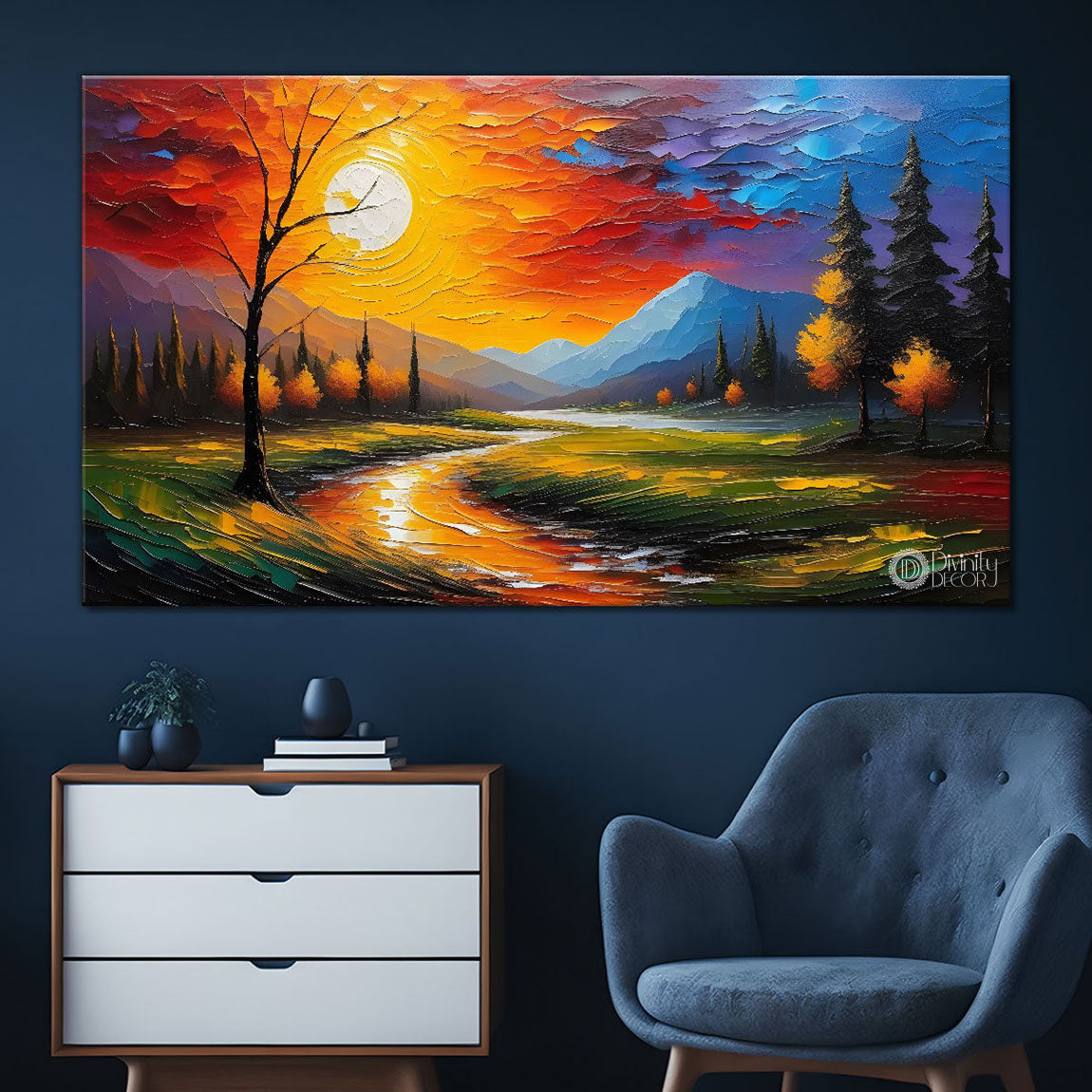 Trees with the lake painting Canvas Painting - Nature Art -768