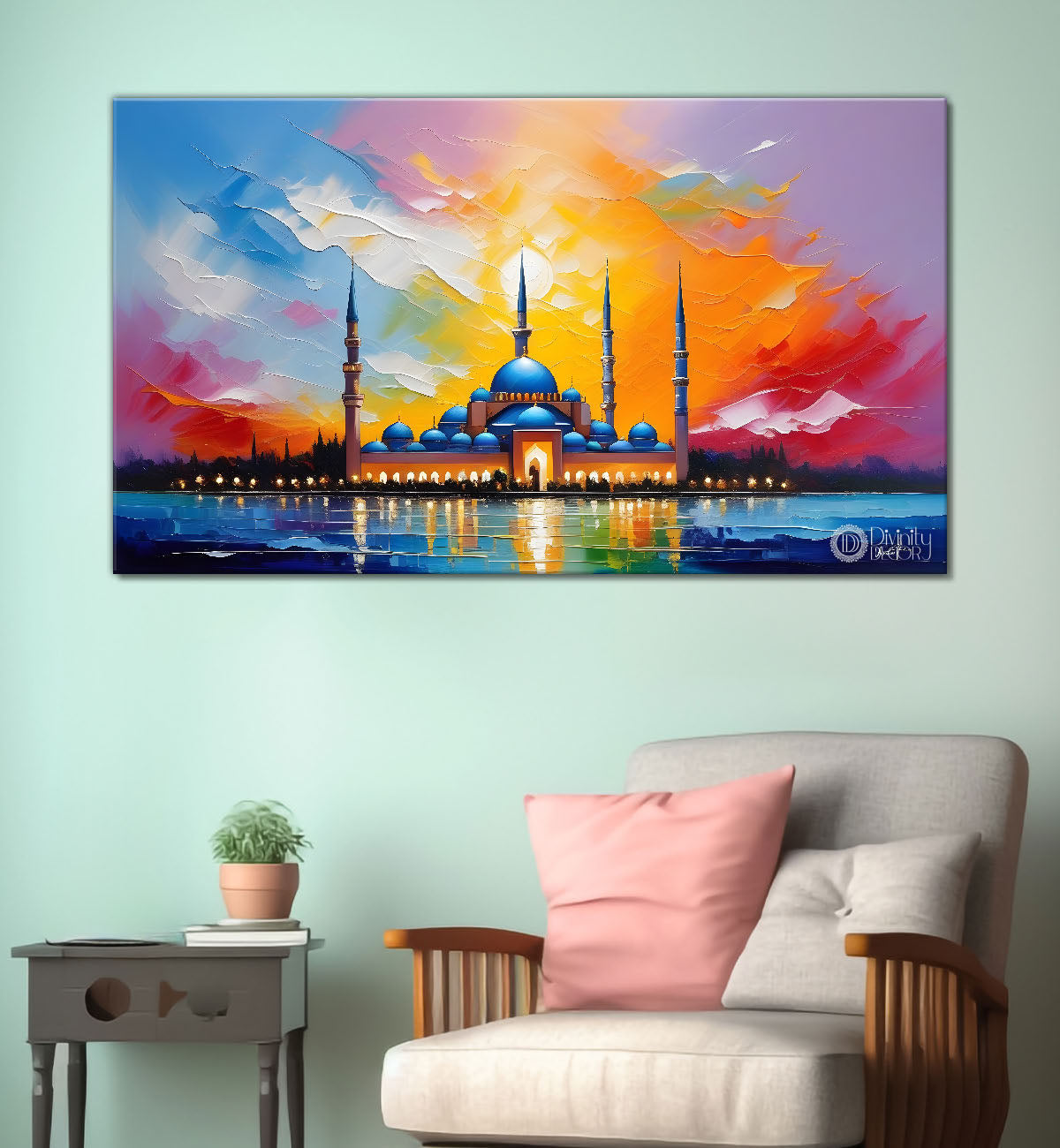 Islamic mosque with colorful background textured modern art Canvas Painting - Islamic paintings - 77
