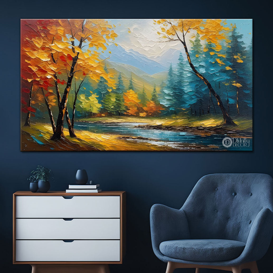 Trees with the lake painting Canvas Painting - Nature Art -772