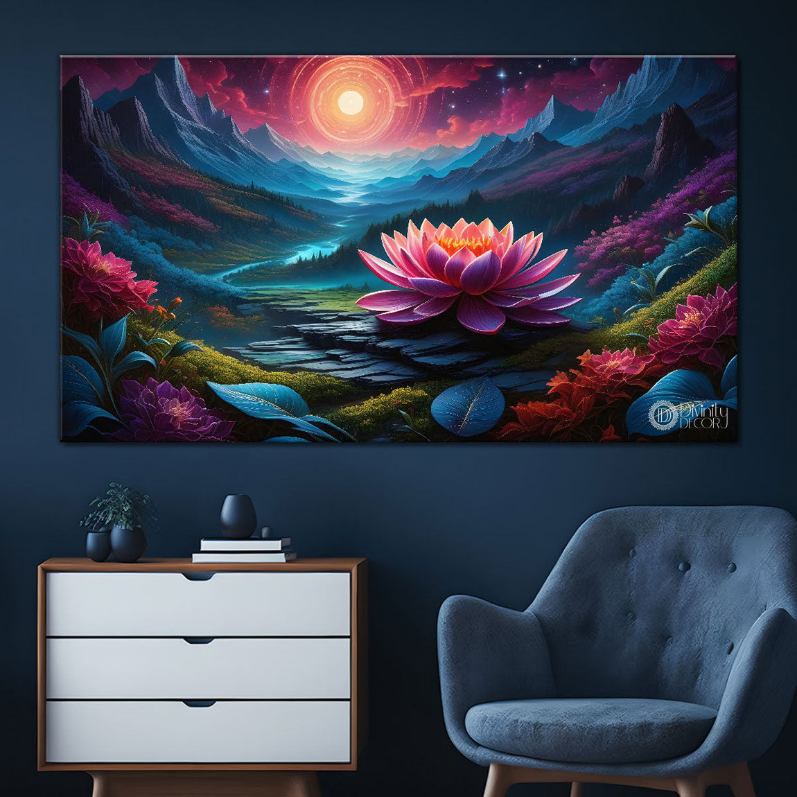 Mountains with the flowers painting Canvas Painting - Nature Art -776