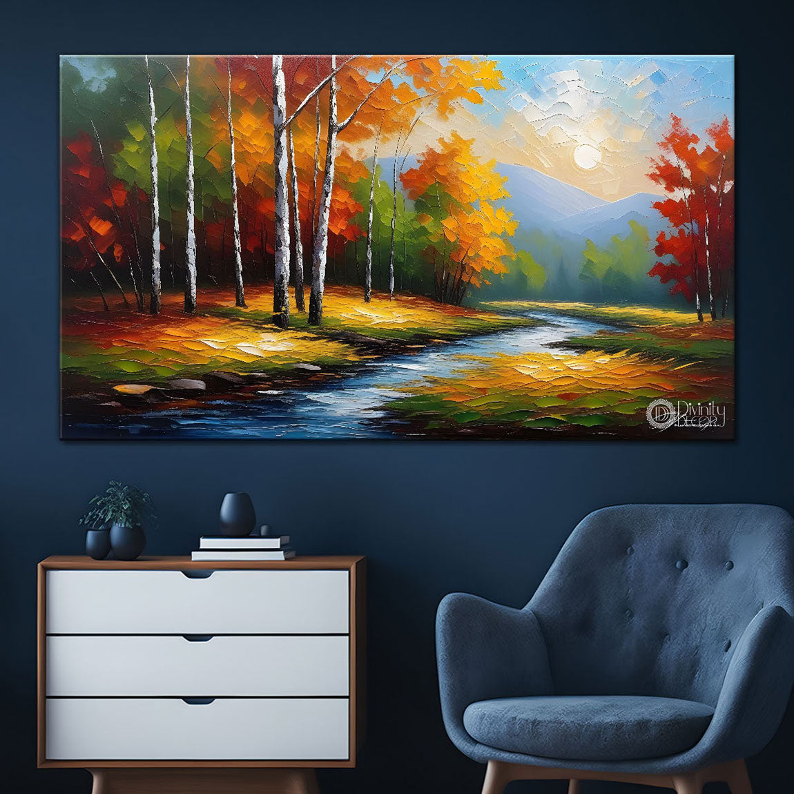 Trees with the lake painting Canvas Painting - Nature Art -777