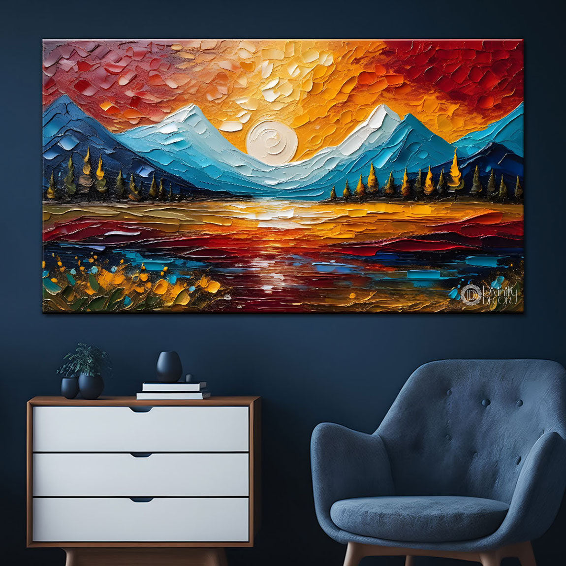Mountains with sunset painting Canvas Painting - Nature Art -779