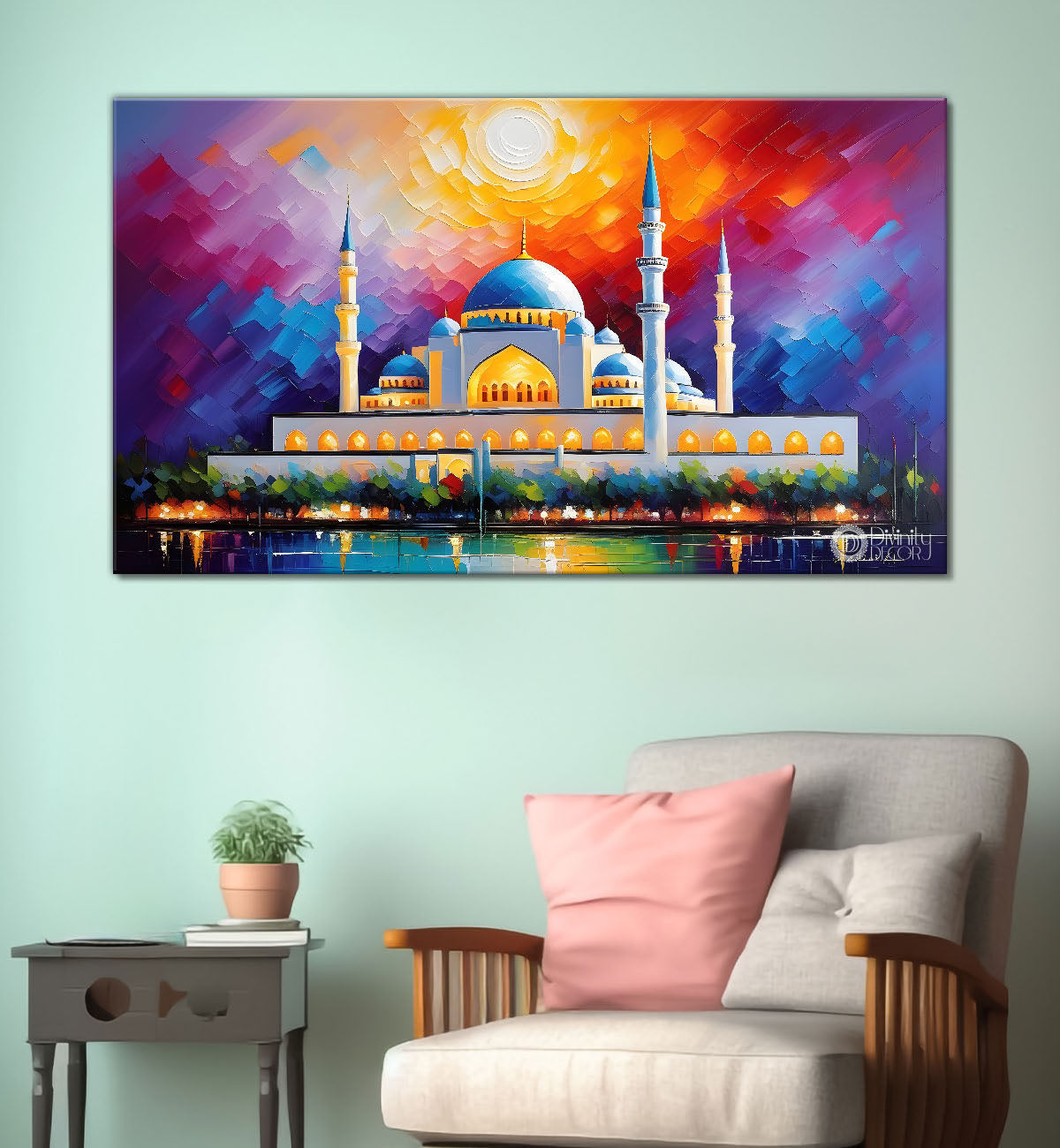 Islamic mosque with colorful background textured modern art  Canvas Painting - Islamic paintings - 78