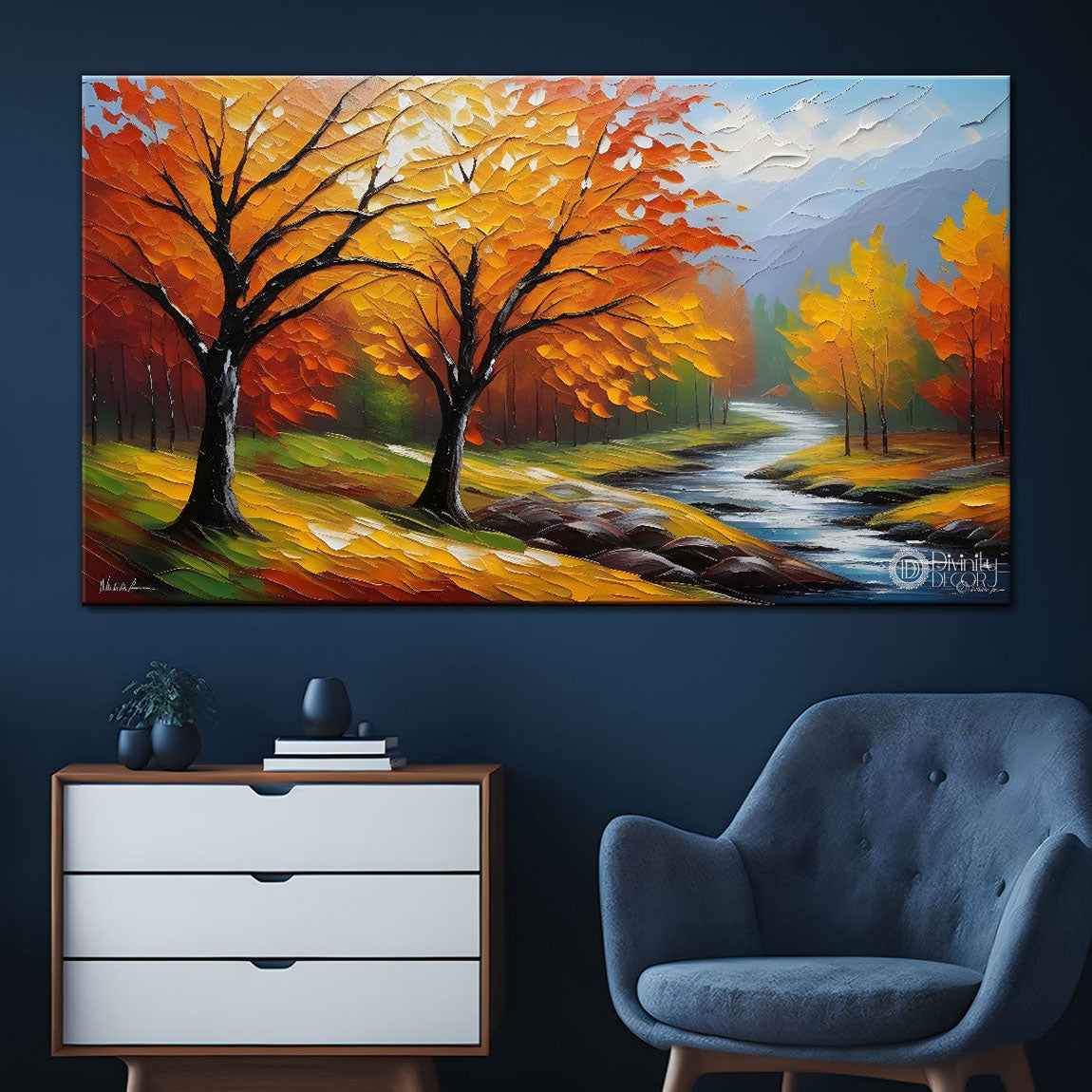 Trees with the lake painting Canvas Painting - Nature Art -781
