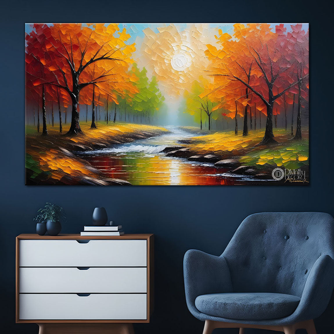 Trees with the lake painting Canvas Painting - Nature Art -785