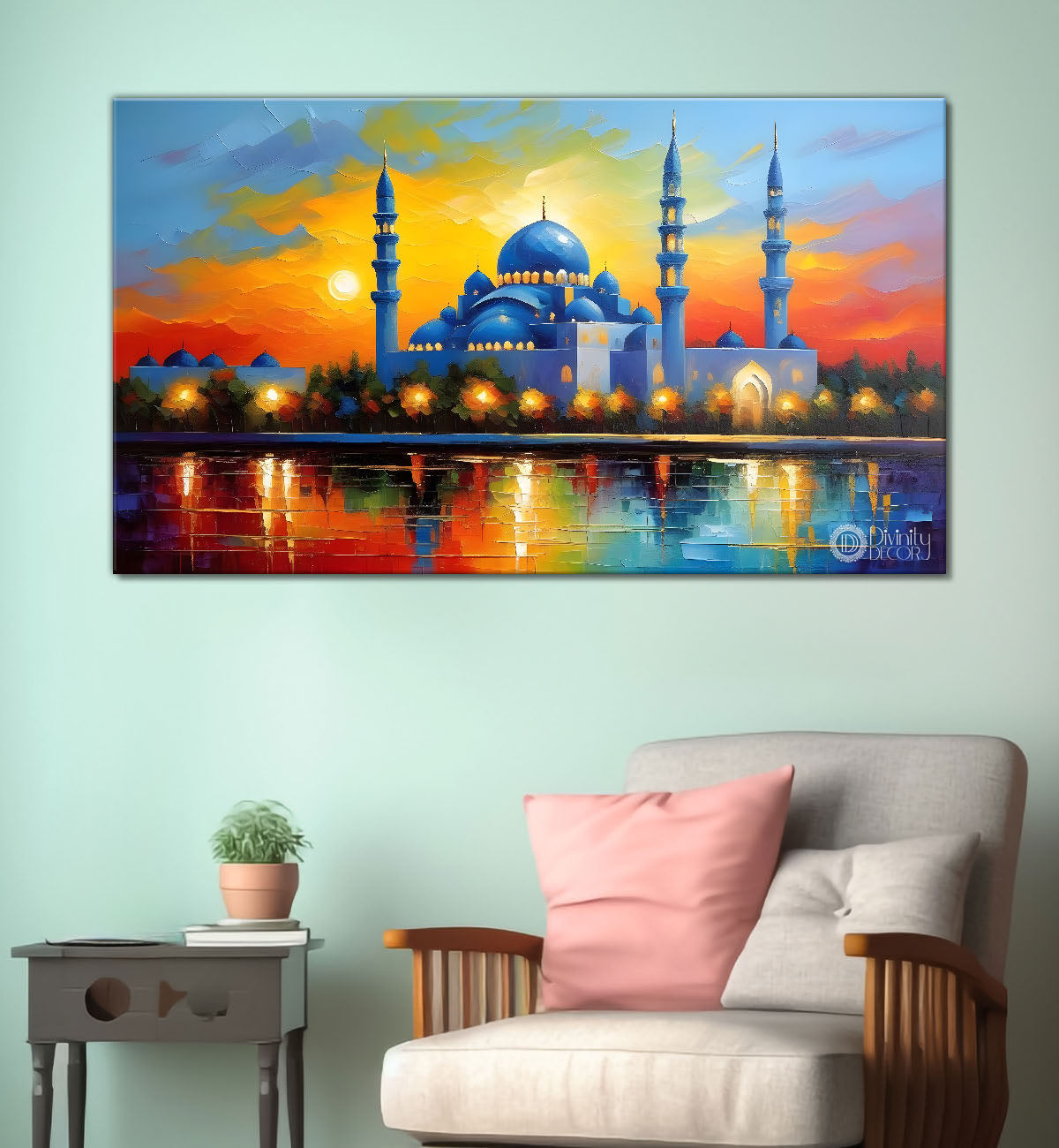 Islamic mosque with colorful background textured modern art  Canvas Painting - Islamic paintings - 79