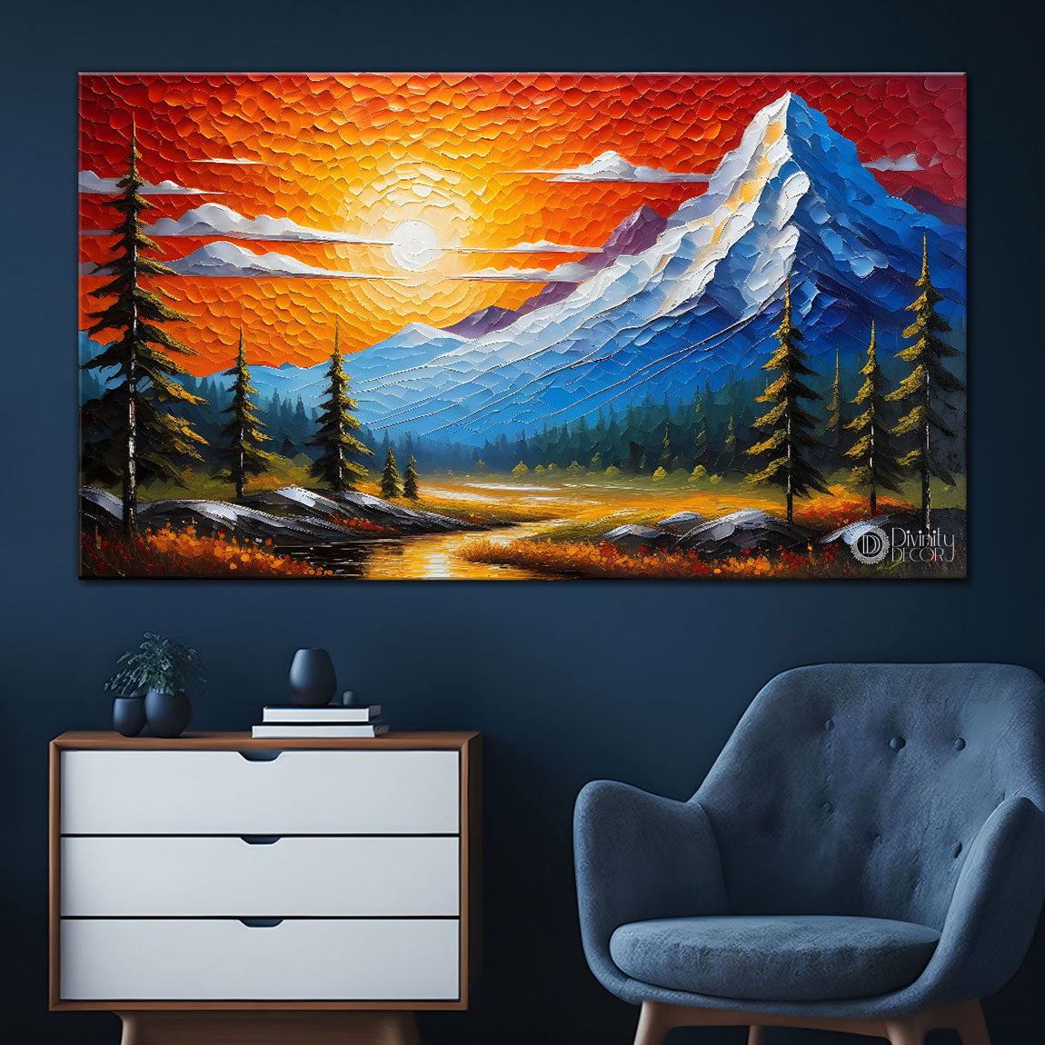 Mountains with the trees painting Canvas Painting - Nature Art -791