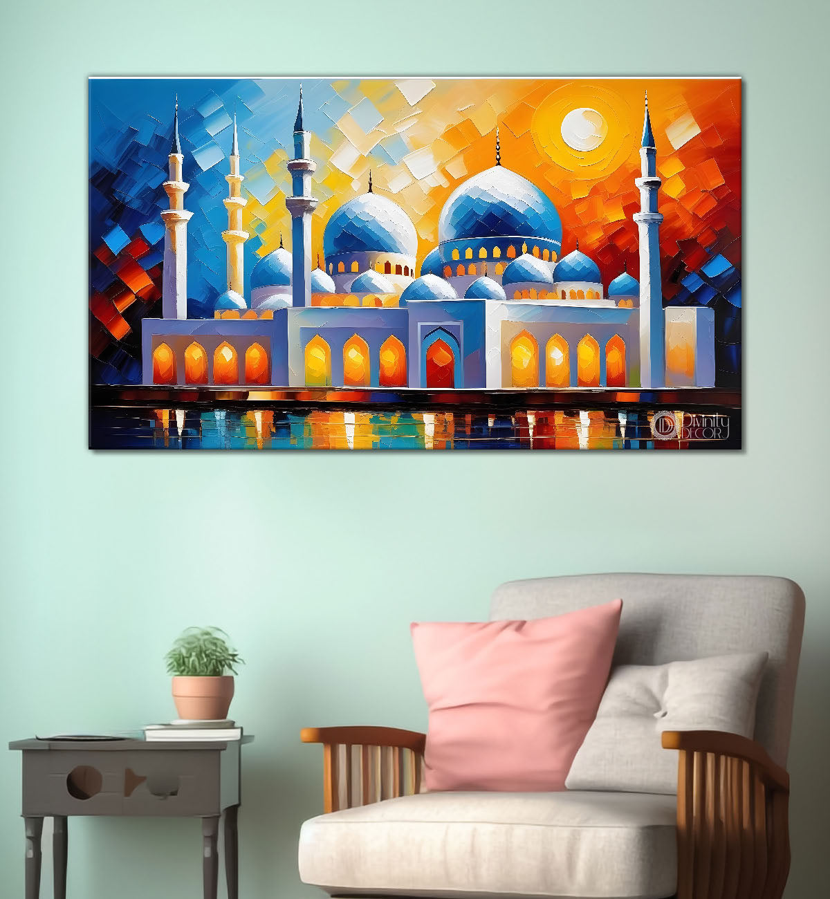 Islamic mosque with colorful background textured modern art  Canvas Painting - Islamic paintings - 80