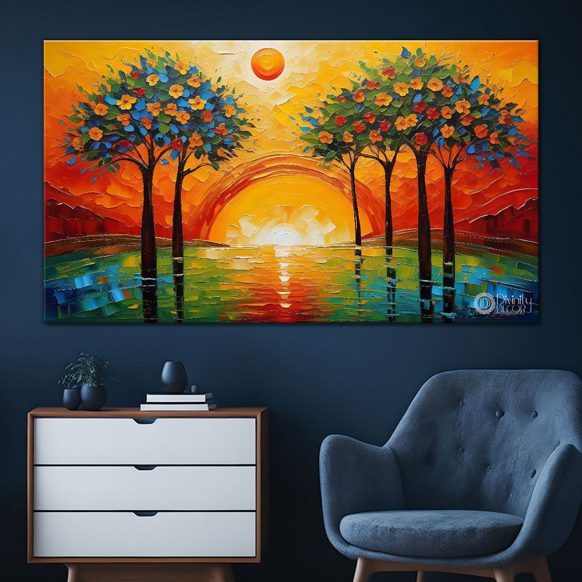 Trees with the sunset painting Canvas Painting - Nature Art -803