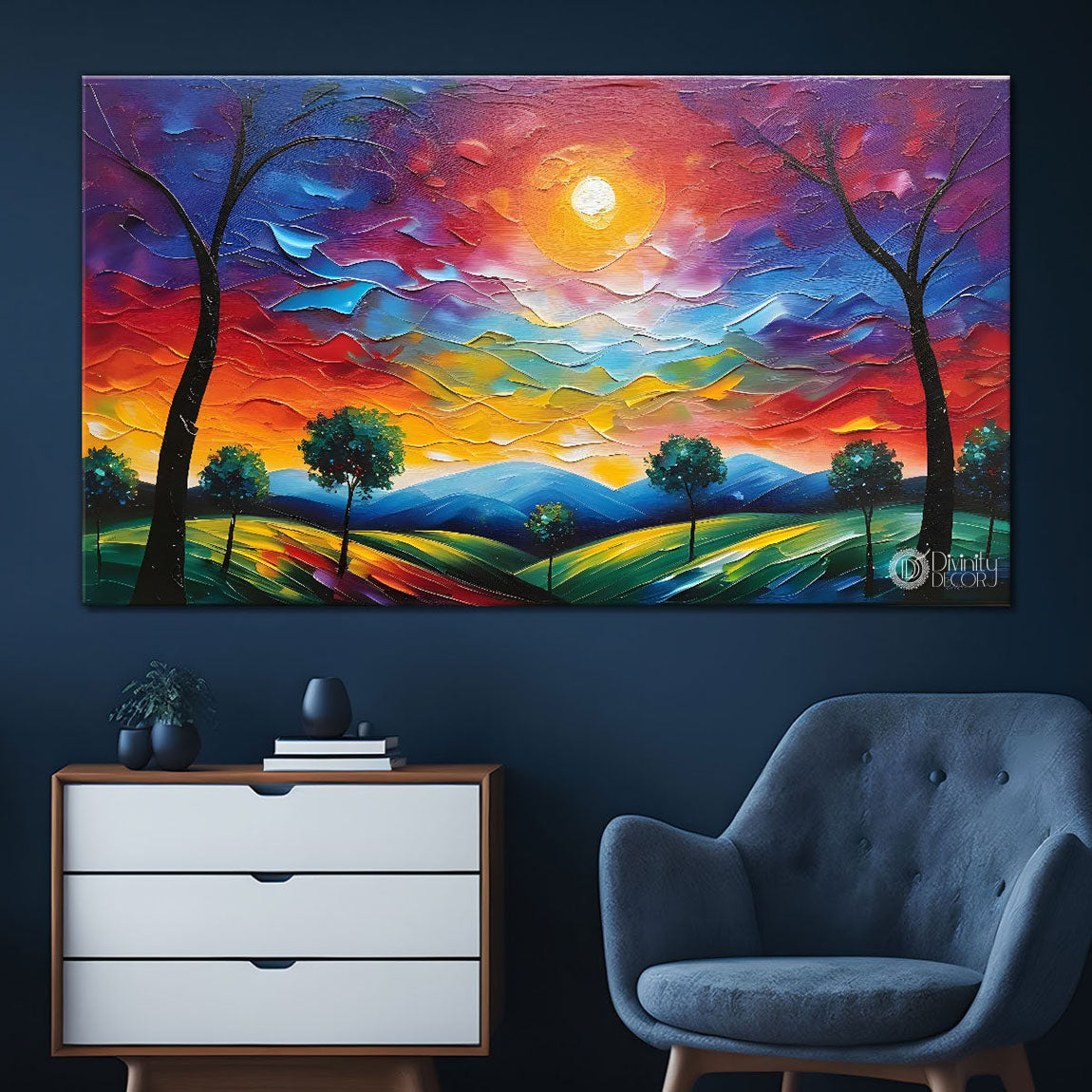 Colorful sky textured painting Canvas Painting - Nature Art -805