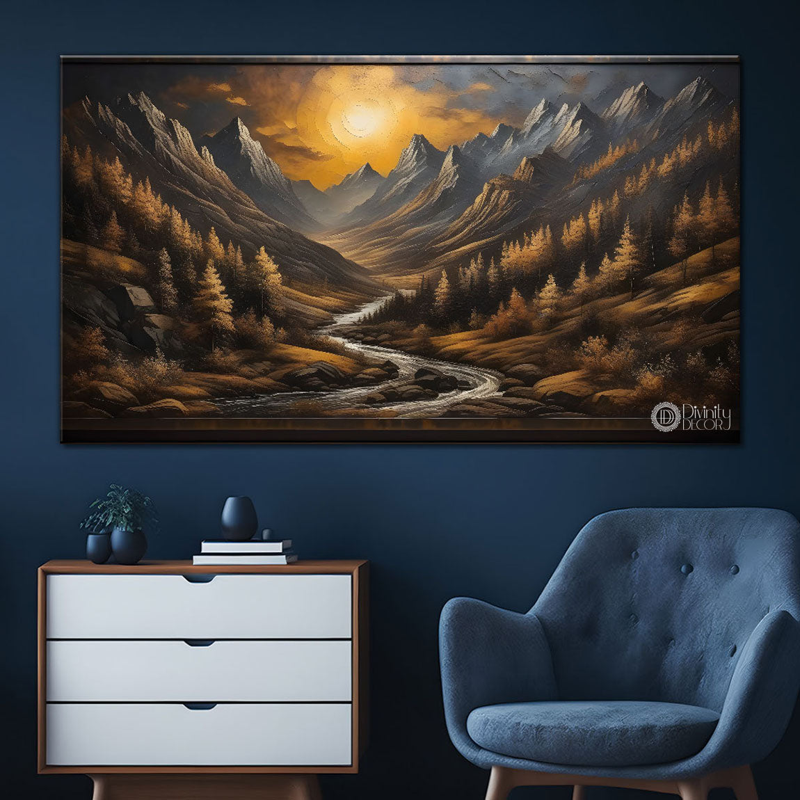 Mountains with the sun painting Canvas Painting - Nature Art -806