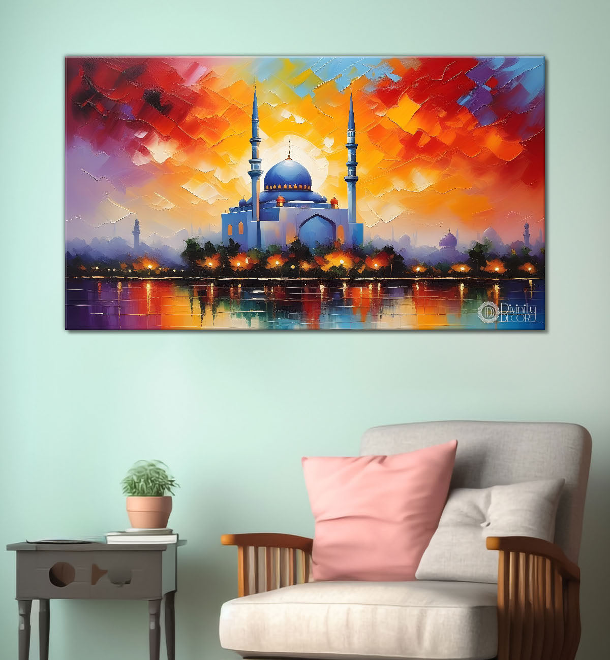Islamic mosque with colorful background textured modern art  Canvas Painting - Islamic paintings - 81