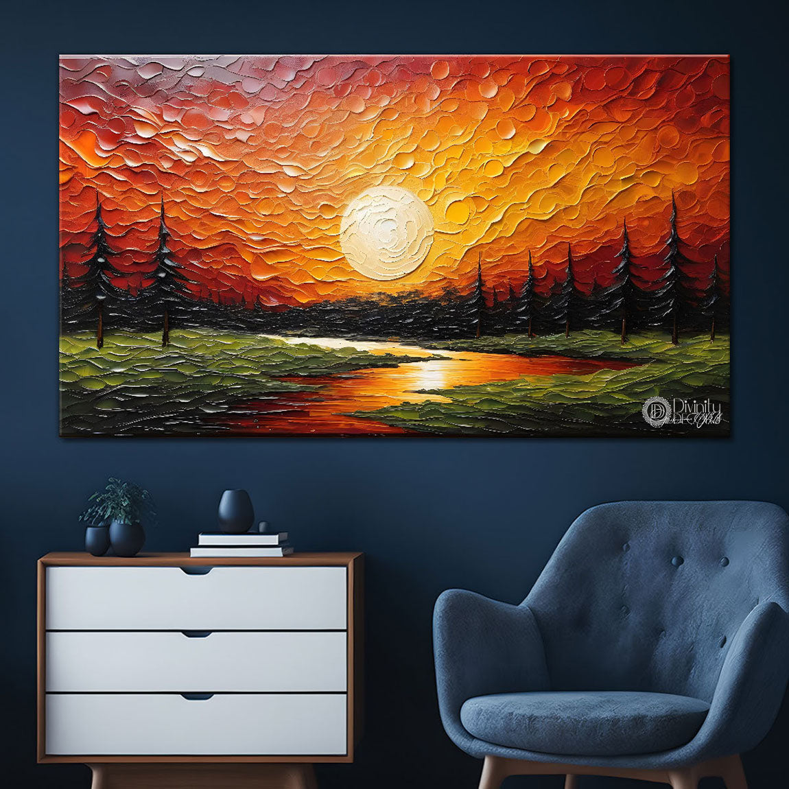 Sunset view textured painting Canvas Painting - Nature Art -815