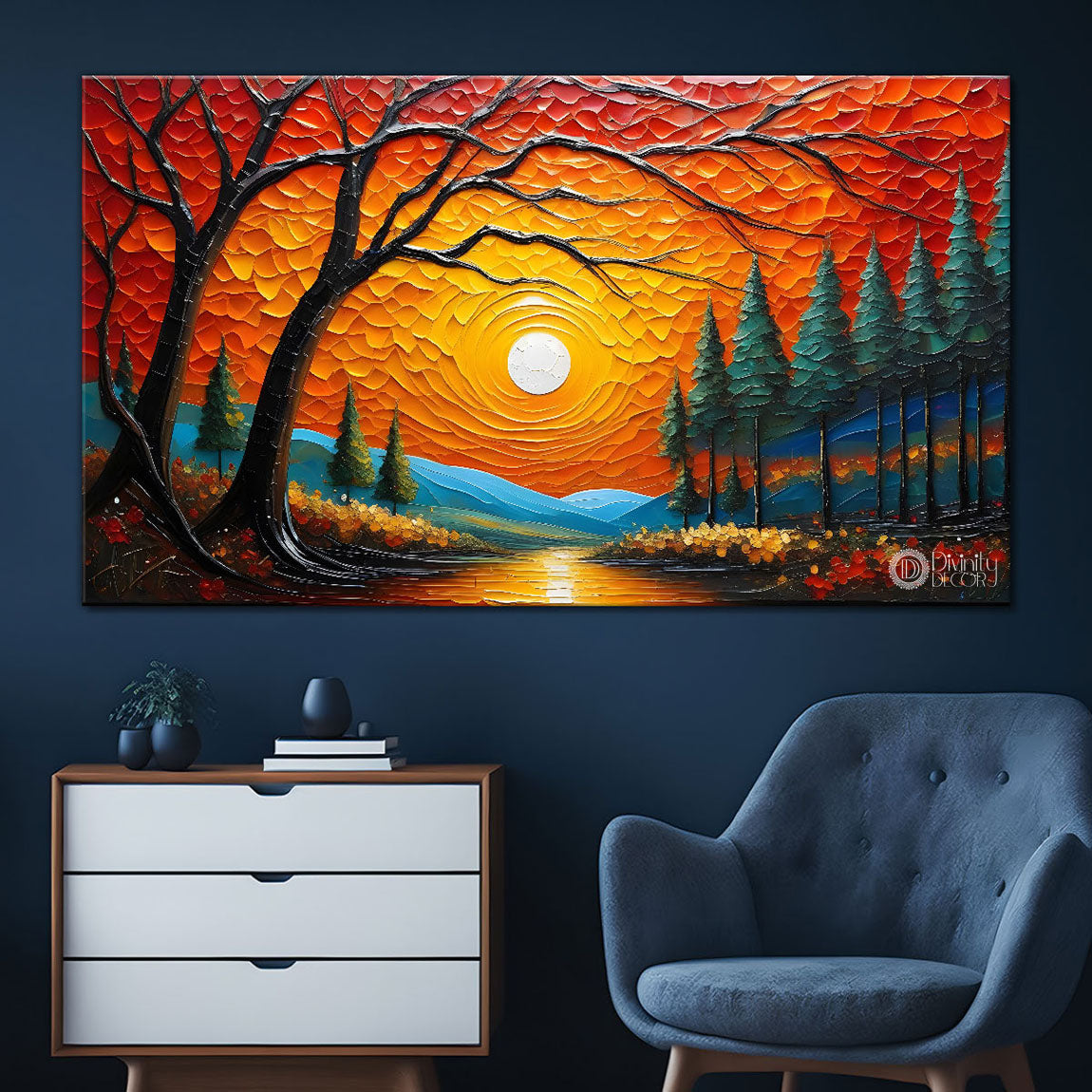 Trees with the sunset painting Canvas Painting - Nature Art -816