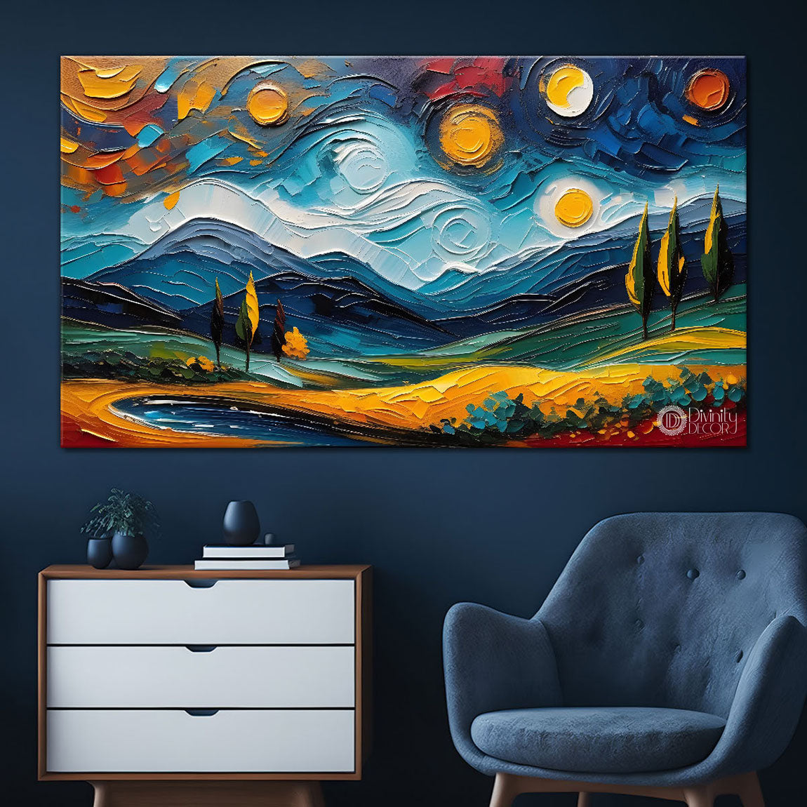 Colorful mountains textured painting Canvas Painting - Nature Art -817