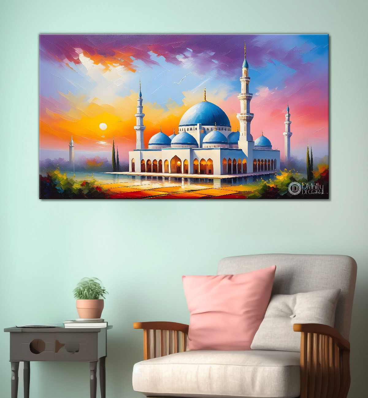 Islamic mosque with colorful background textured modern art  Canvas Painting - Islamic paintings - 82