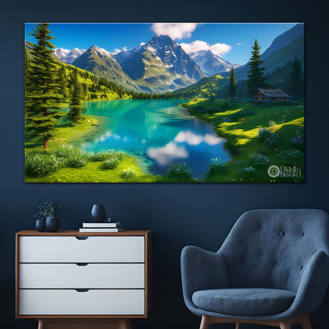 Mountains with the greenery  painting Canvas Painting - Nature Art -821