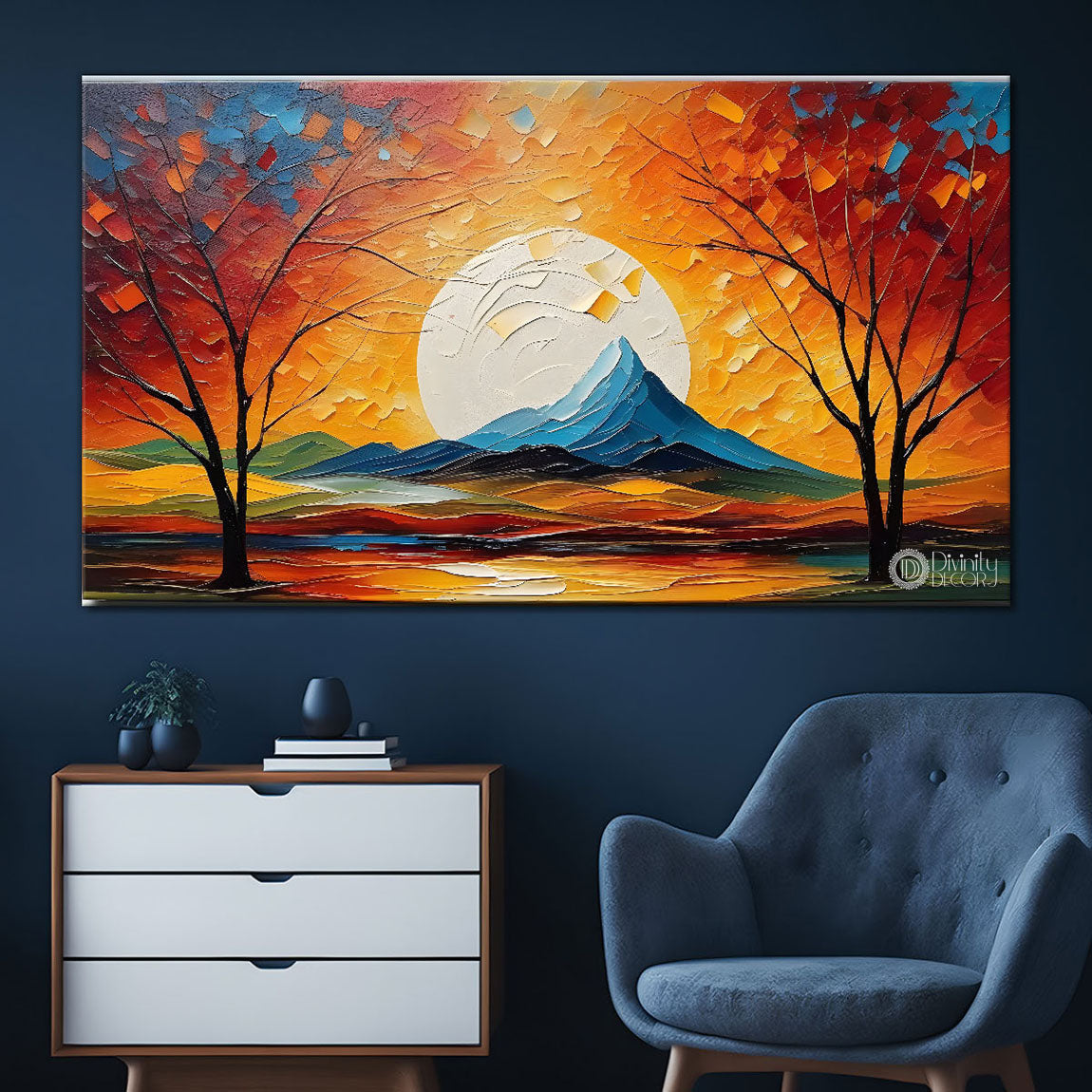 Mountains with the sunrise and tree painting Canvas Painting - Nature Art -825