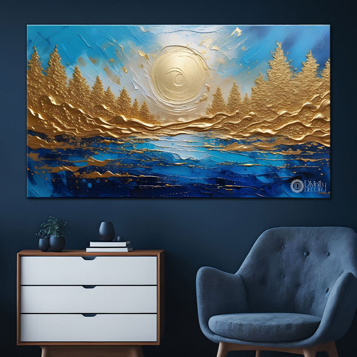 Golden trees with the lake painting Canvas Painting - Nature Art -829