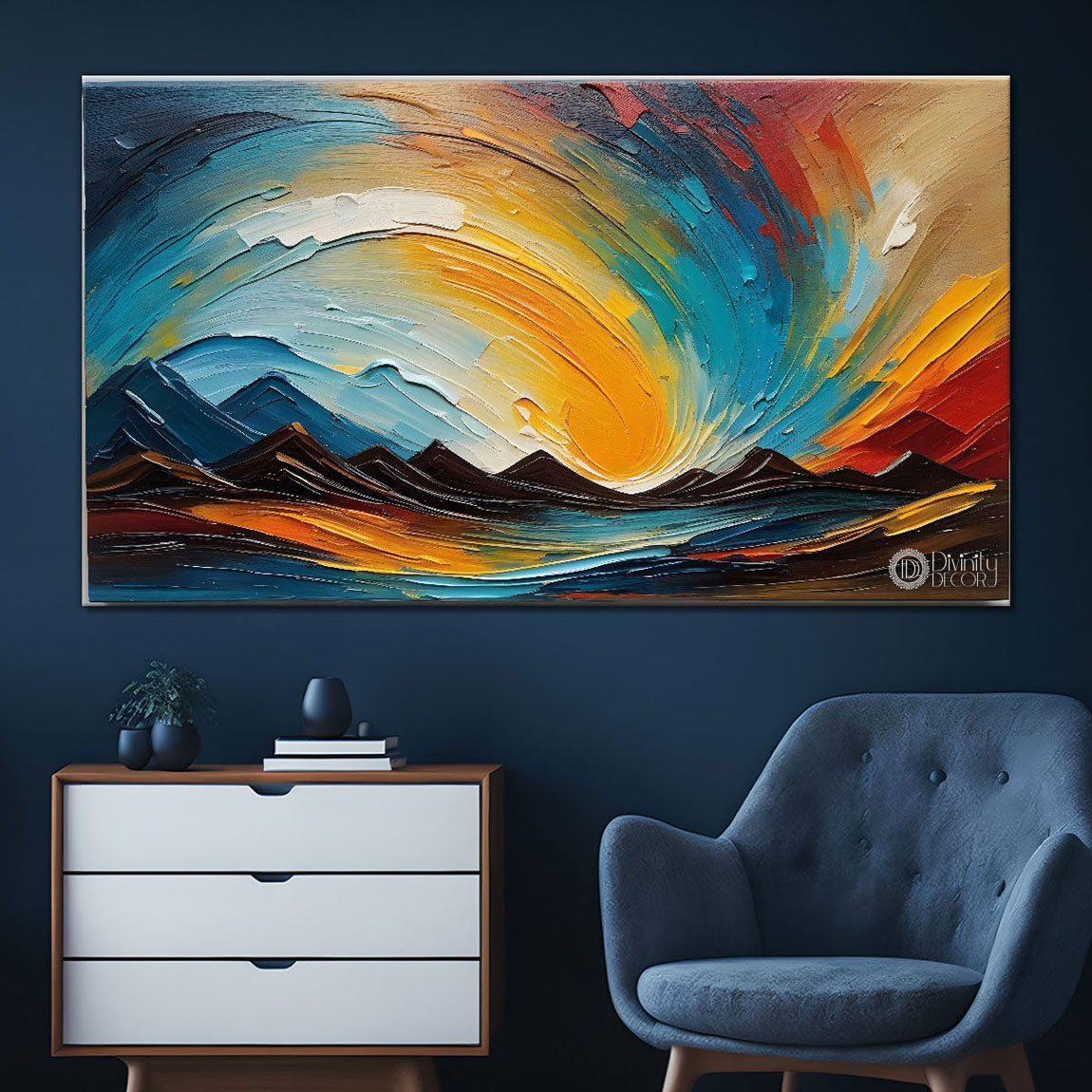 Mountains with the colorful sky painting Canvas Painting - Nature Art -835