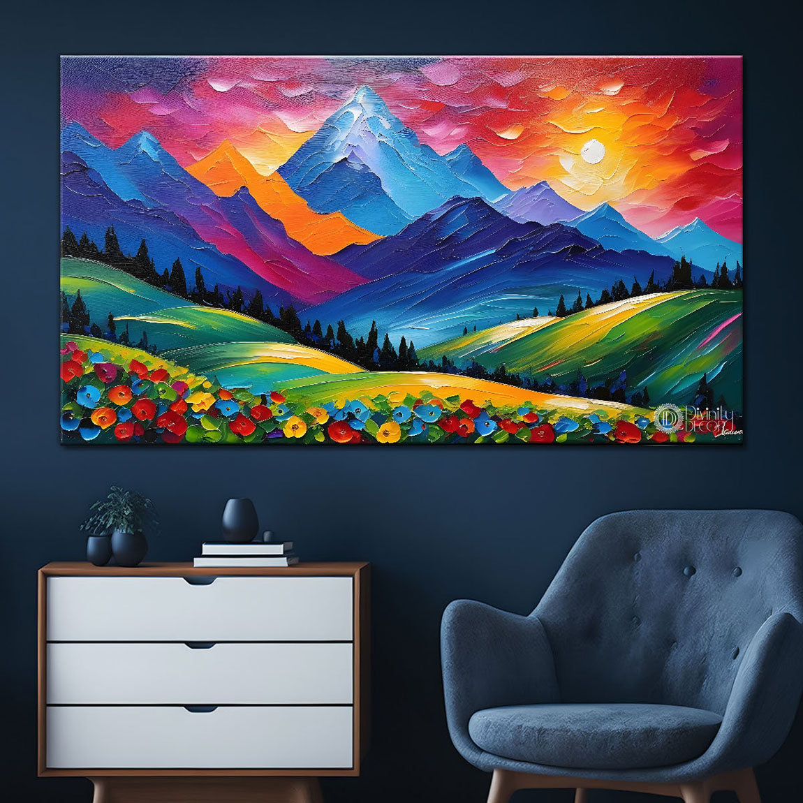 Mountains with the colorful sky painting Canvas Painting - Nature Art -838
