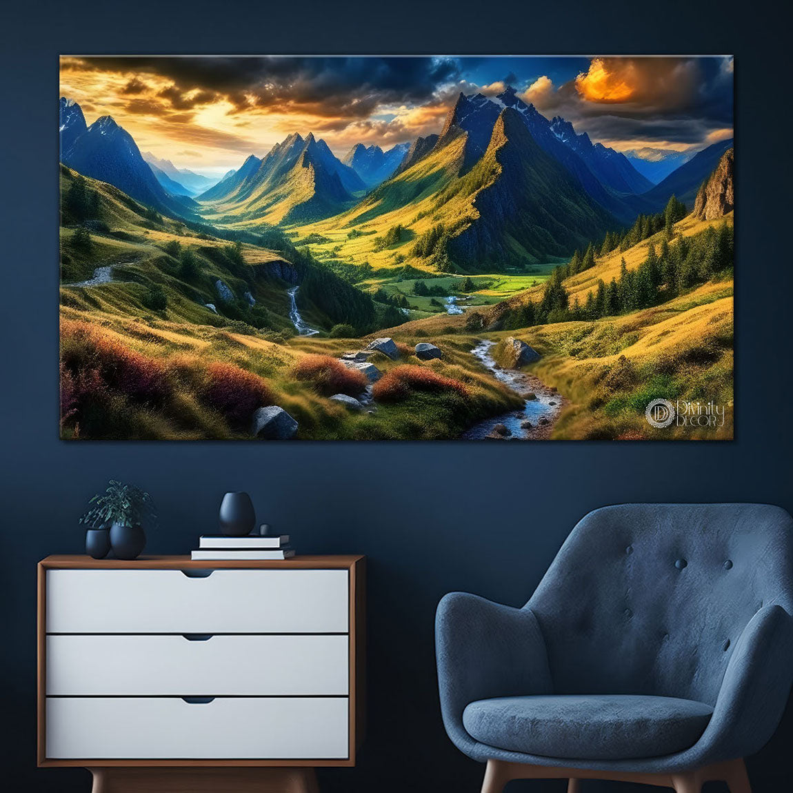 Mountains with the greenery painting Canvas Painting - Nature Art -852